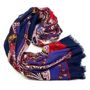 Talbots Paisley Blue Pink Fashion Scarf Womens 72” X 17”